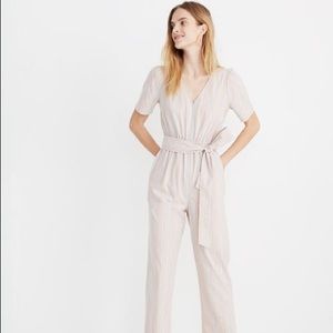 Striped Puff-Sleeve Tapered Jumpsuit